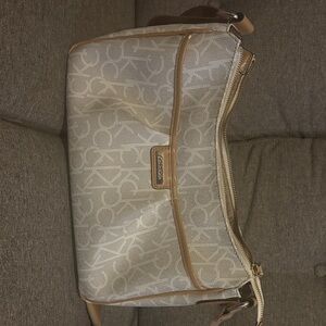 Calvin Klein Cream and Tan Monogram Shoulder Bag